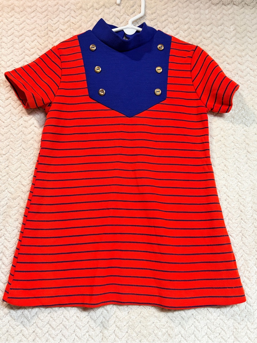 Vtg 70s Buster Brown Knit Dress Size 5 Kidcore Sailor Bib Red Blue Acrilan